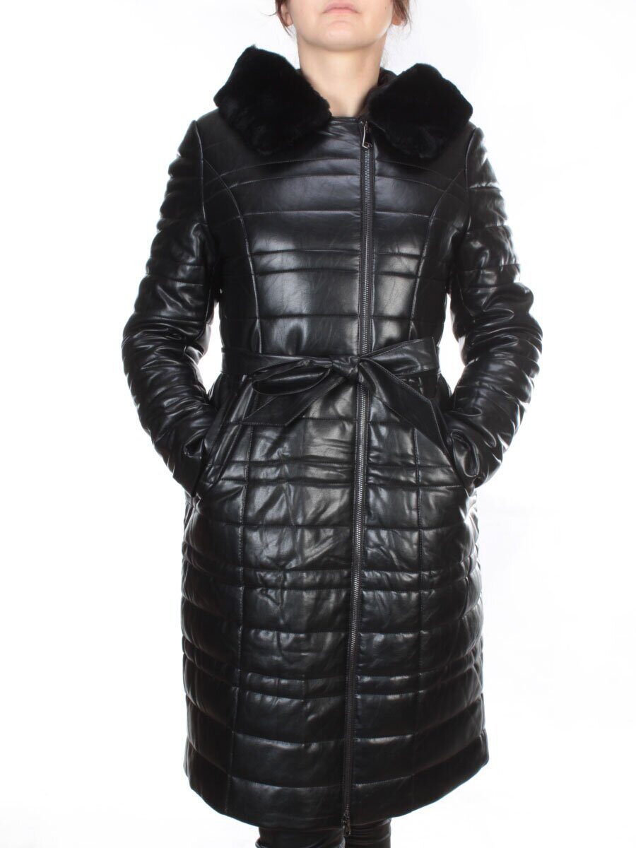 9686 BLACK Пальто зимнее женское (эко-кожа, тинсулейт) SKILFULAT