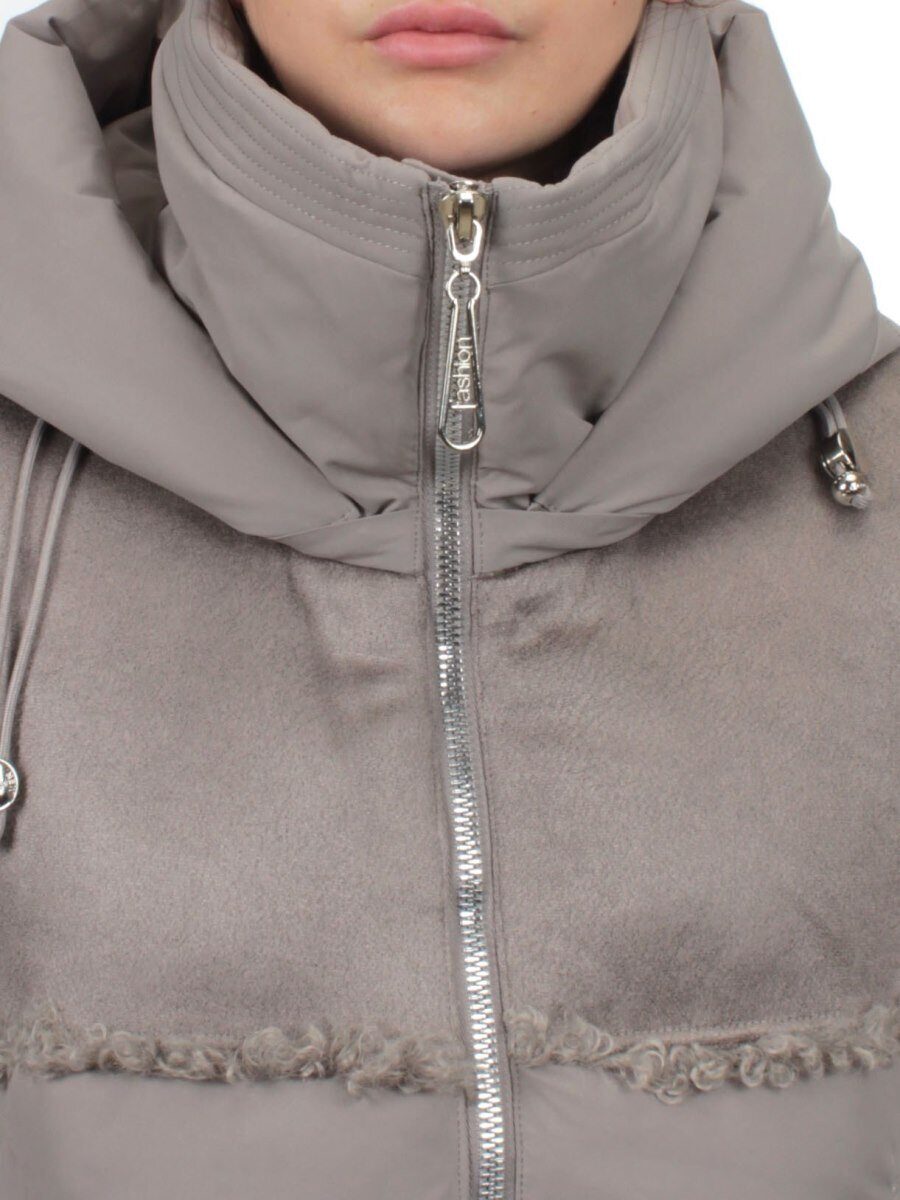 23-636 GRAY/BEIGE Пальто зимнее женское (холлоффайбер 150 гр., искусственная дубленка)