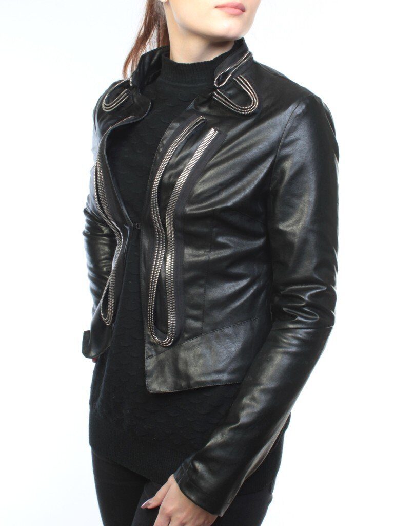 C085 BLACK Куртка женская демисезонная (искусственная кожа)