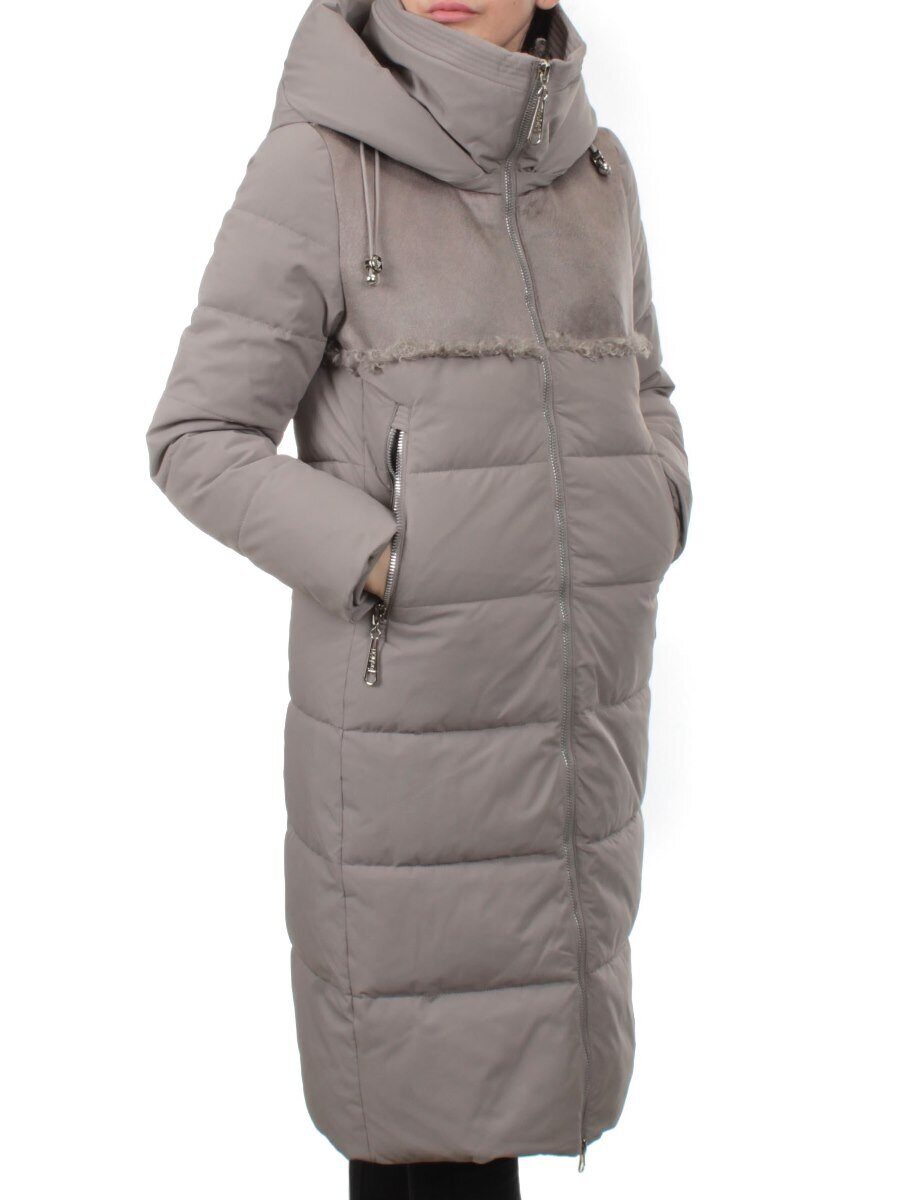 23-636 GRAY/BEIGE Пальто зимнее женское (холлоффайбер 150 гр., искусственная дубленка)