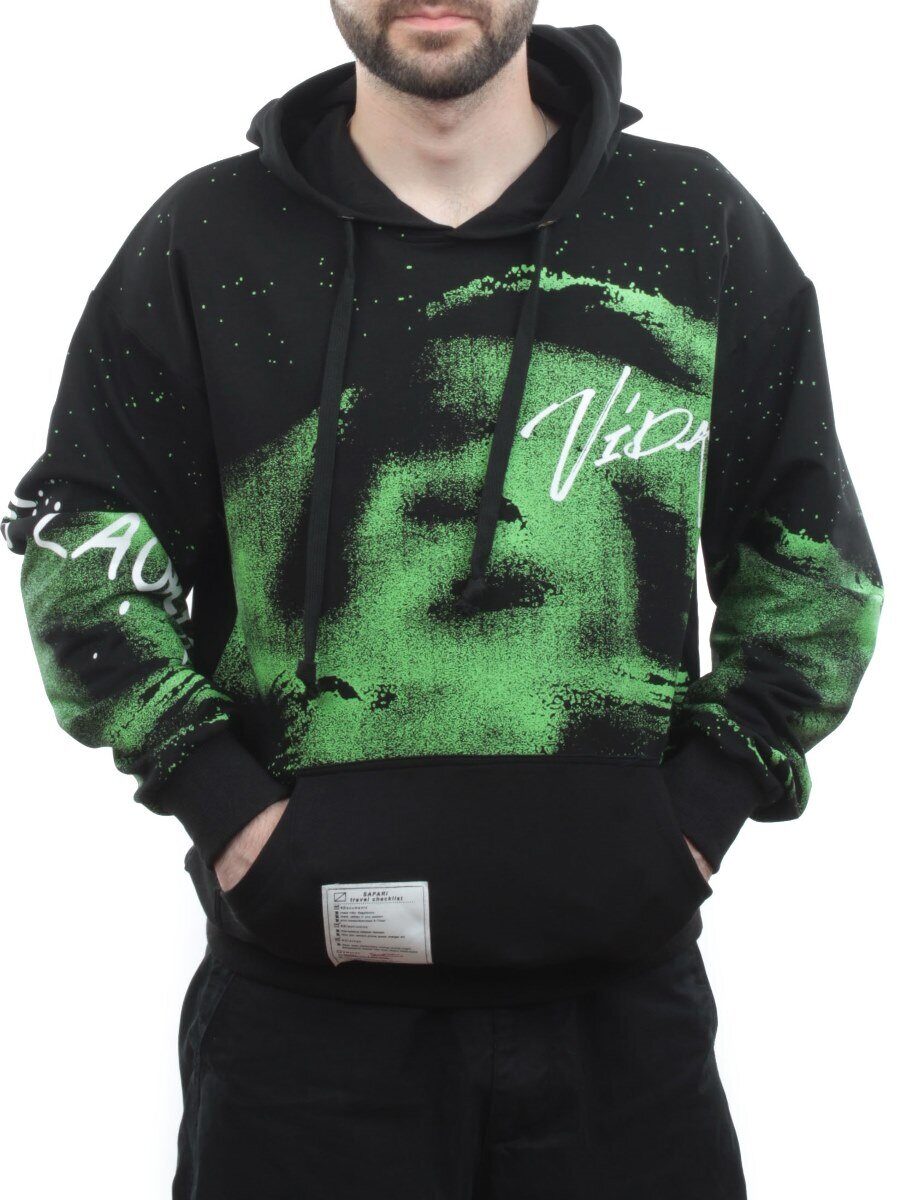 2626 BLACK/GREEN Толстовка мужская (75% хлопок, 20% полиэстер, 5% спандекс)