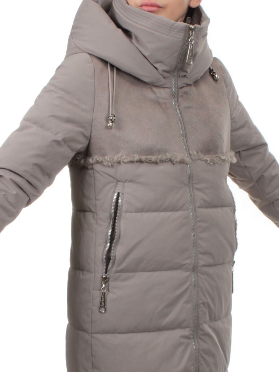 23-636 GRAY/BEIGE Пальто зимнее женское (холлоффайбер 150 гр., искусственная дубленка)
