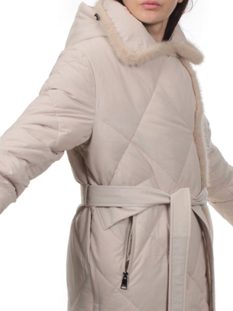 309 BEIGE Пальто зимнее стеганое женское (200 гр. холлофайбер, натуральная норка)