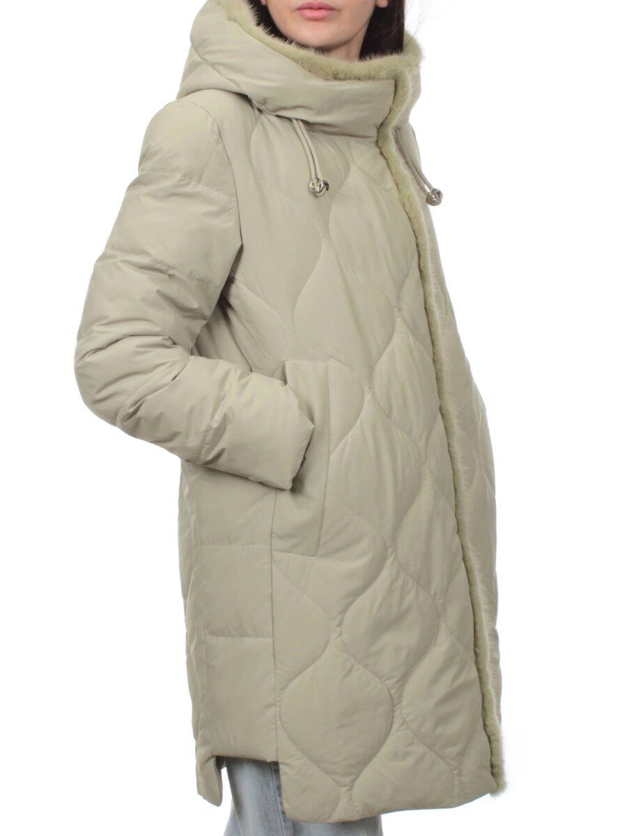 310 OLIVE Пальто зимнее стеганое женское (200 гр. холлофайбер, натуральная норка)