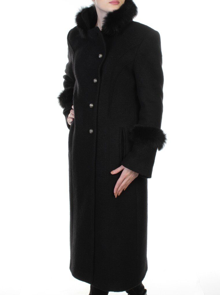 13927A BLACK Пальто шерстяное с мехом HELLEN