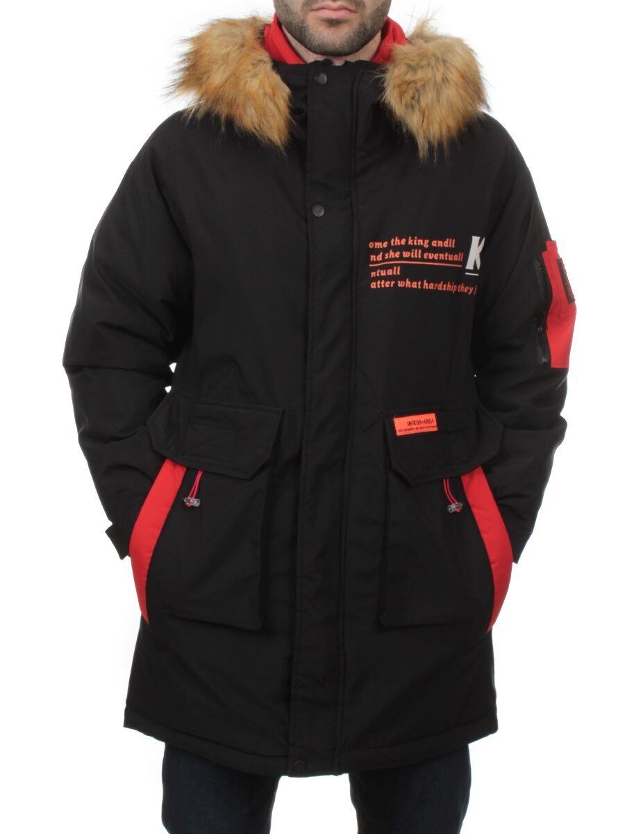 22067 BLACK RED Куртка мужская зимняя облегченная (150 гр. холлофайбер)