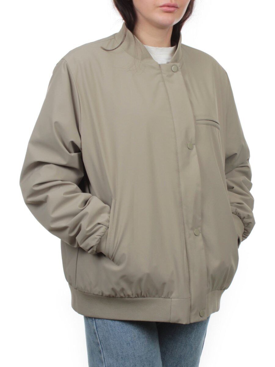 H24-608 GRAY/GREEN Куртка бомбер демисезонная женская (100 гр. синтепон)