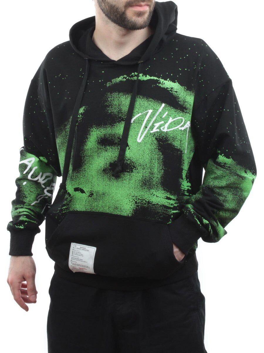 2626 BLACK/GREEN Толстовка мужская (75% хлопок, 20% полиэстер, 5% спандекс)