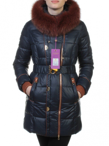 YM13-068 DK. BLUE Пальто женское зимнее (холлофайбер, натуральный мех)