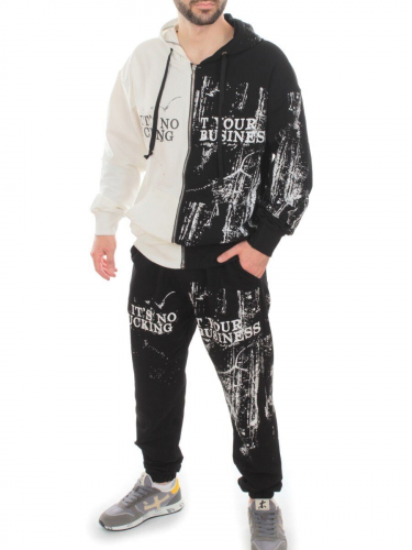 2630/7349 BLACK/WHITE Костюм спортивный мужской (75% хлопок, 20% полиэстер, 5% спандекс)