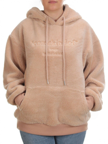 105 BEIGE Худи женское Тедди на флисе