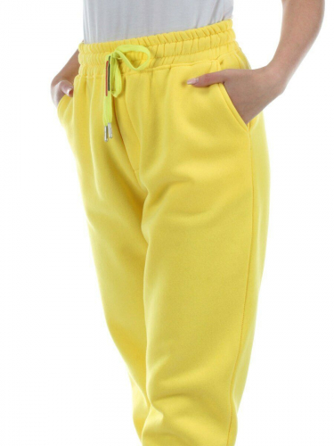 M061 YELLOW Брюки спортивные женские на флисе (100% хлопок) 7986
