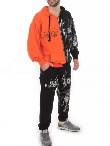 2630/7349 BLACK/ORANGE Костюм спортивный мужской (75% хлопок, 20% полиэстер, 5% спандекс)