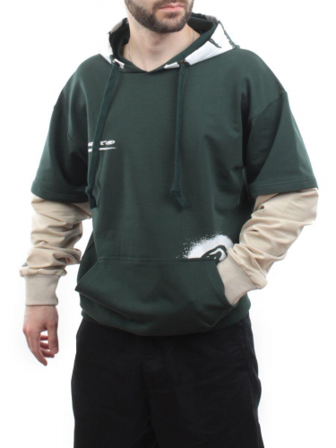 2702 GREEN/BEIGE Толстовка мужская (75% хлопок, 20% полиэстер, 5% спандекс)