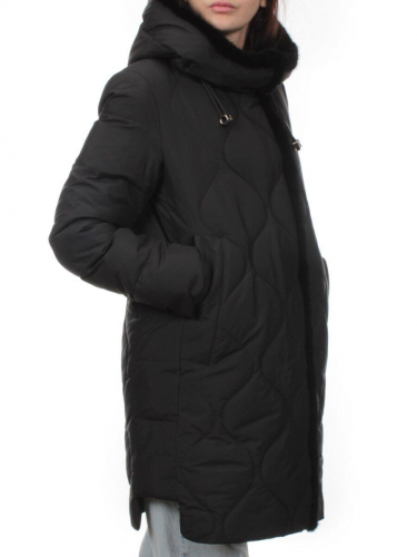 310 BLACK/BLACK Пальто зимнее стеганое женское (200 гр. холлофайбер, натуральная норка)