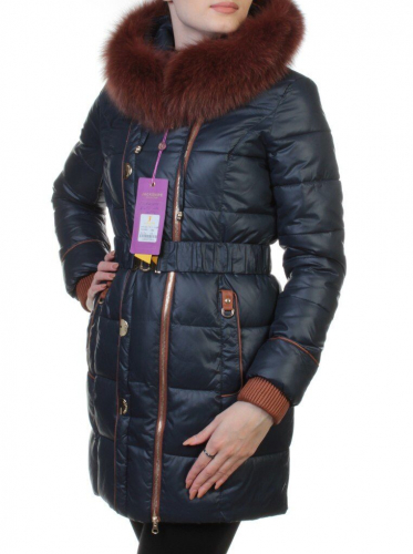 YM13-068 DK. BLUE Пальто женское зимнее (холлофайбер, натуральный мех)
