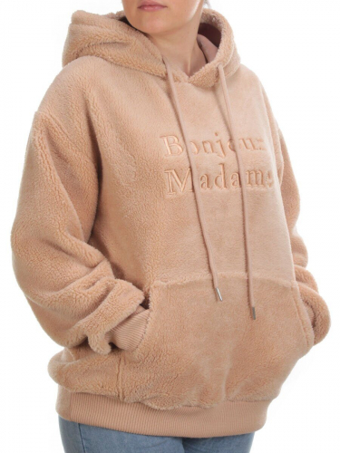 102 BEIGE Худи женское Тедди на флисе