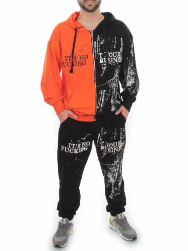 2630/7349 BLACK/ORANGE Костюм спортивный мужской (75% хлопок, 20% полиэстер, 5% спандекс)