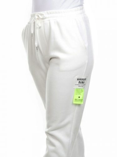 M067 WHITE Брюки спортивные женские на флисе (100% хлопок) 7986