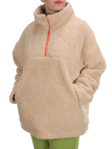 2568 BEIGE Кофта плюшевая женская Тедди на синтепоне  (50 гр. синтепон)