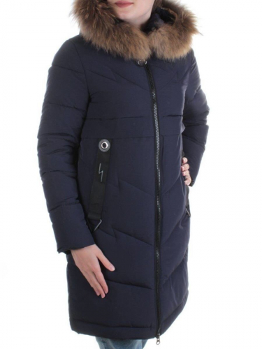 19-896 DK. BLUE Пальто с мехом енота Kacuci