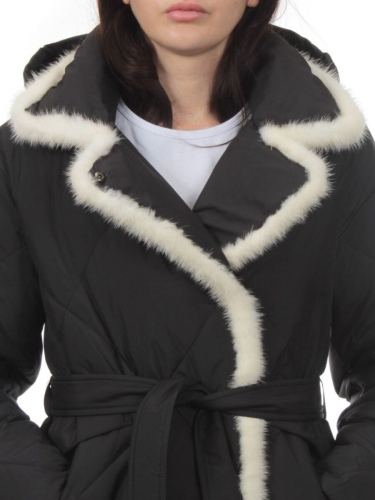 309 BLACK/WHITE Пальто зимнее стеганое женское (200 гр. холлофайбер, натуральная норка)
