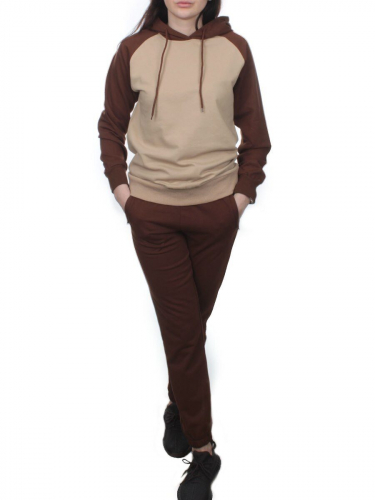 NOE103 BROWN/BEIGE Костюм спортивный женский (хлопок 90%, полиэстер 10%)