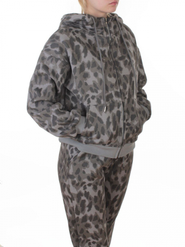 869-3 GRAY/LEOPARD Костюм спортивный зимний женский (95% хлопок, 5% полиэстер)
