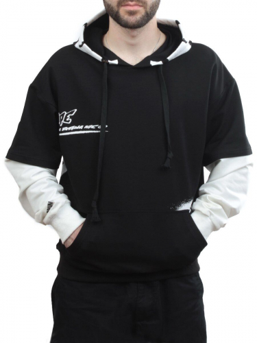 2702 BLACK/WHITE Толстовка мужская (75% хлопок, 20% полиэстер, 5% спандекс)