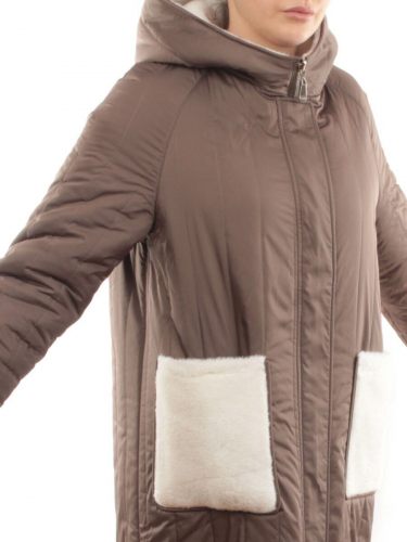 2639 DK. BEIGE Пальто двухстороннее женское еврозима (100 гр. холлофайбер, искусственный мех)