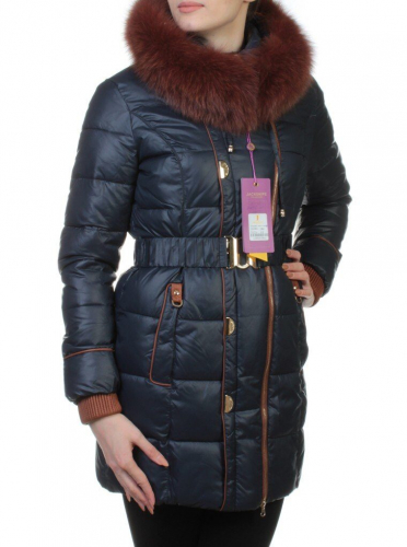YM13-068 DK. BLUE Пальто женское зимнее (холлофайбер, натуральный мех)