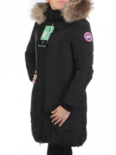 YW-17013 BLACK Пальто женское зимнее (био-пух, натуральный мех лисицы)