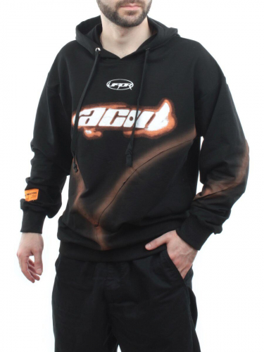 2652 BLACK/ORANGE Толстовка мужская (75% хлопок, 20% полиэстер, 5% спандекс)