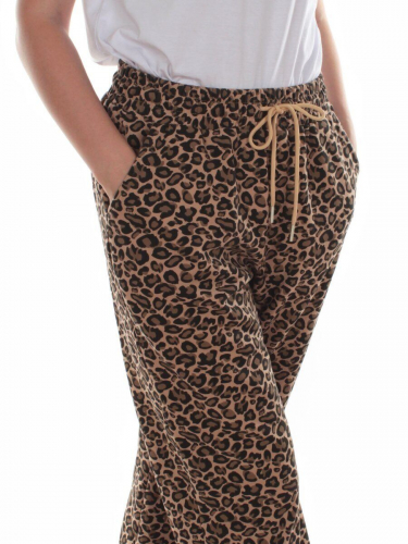 9001 LEOPARD/BROWN Брюки спортивные женские (95% хлопок, 5% спандекс)