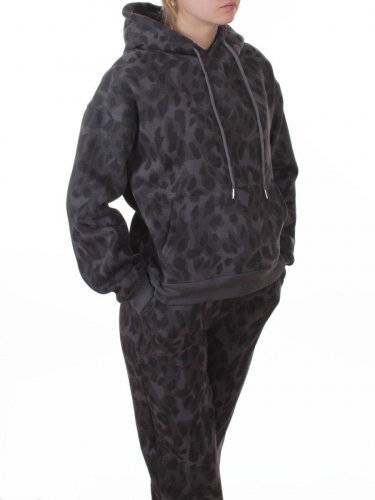 868-6 DK. GRAY/LEOPARD Костюм спортивный зимний женский (95% хлопок, 5% полиэстер)