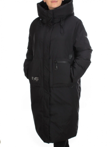 2236 BLACK Пальто женское зимнее AKIDSEFRS (200 гр. холлофайбера)