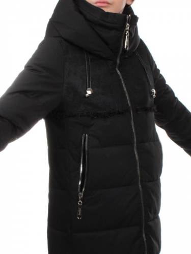 23-636 BLACK Пальто зимнее женское (холлоффайбер 150 гр., искусственная дубленка)