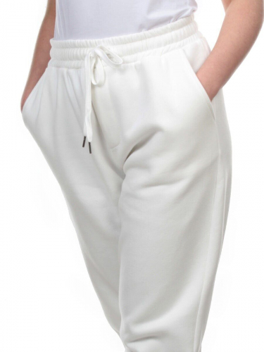 M075 WHITE Брюки спортивные женские на флисе (100% хлопок) 7986