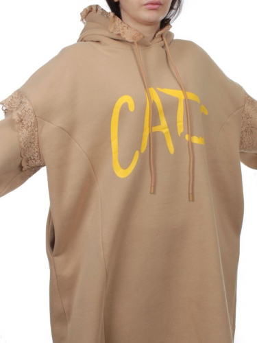 2247 BEIGE Толстовка-платье женская (85% хлопок, 10% полиэстер, 5% спандекс)