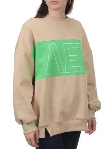 2813 BEIGE/GREEN Толстовка женская (95% хлопок, 5% спандекс)