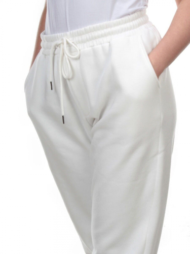 M035 WHITE Брюки спортивные женские на флисе (100% хлопок) 7986