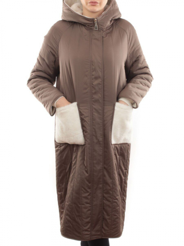 2639 DK. BEIGE Пальто двухстороннее женское еврозима (100 гр. холлофайбер, искусственный мех)