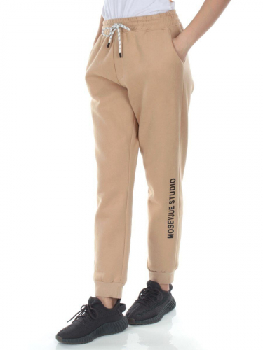 M053 BEIGE Брюки спортивные утепленные женские (85% хлопок, 10% полиэстер, 5% спандекс)