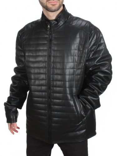 125-6 BLACK Куртка из эко-кожи мужская (50 гр. синтепон)
