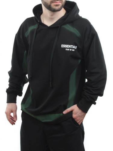 2649 BLACK/GREEN Толстовка мужская (75% хлопок, 20% полиэстер, 5% спандекс)