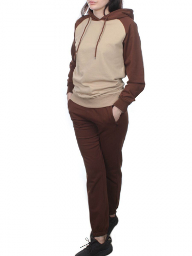 NOE103 BROWN/BEIGE Костюм спортивный женский (хлопок 90%, полиэстер 10%)