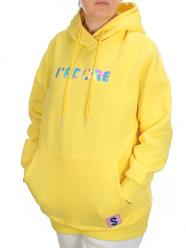 KD713 YELLOW Худи женское на флисе разм+ер свободный 50-52