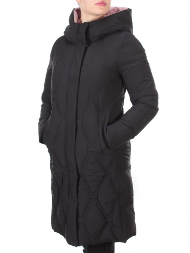 2158 BLACK Пальто зимнее облегченное  женское YINGPENG (150 гр. холлофайбер)