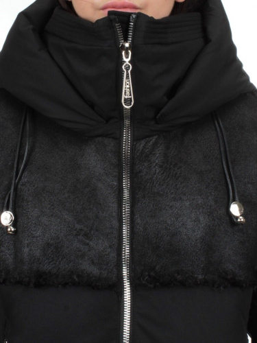 23-696 BLACK Куртка зимняя женская (холлоффайбер 150 гр., искусственная дубленка)