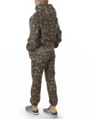 868-6 GREEN/LEOPARD Костюм спортивный зимний женский (95% хлопок, 5% полиэстер)